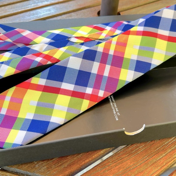 ✨VIBRANT NEON✨🔥🆕💯LVMH AUTHN THOMAS PINK STRIKING BRIGHT NEON GEOMETRIC WOVN TIE🔥 - Picture 8 of 17